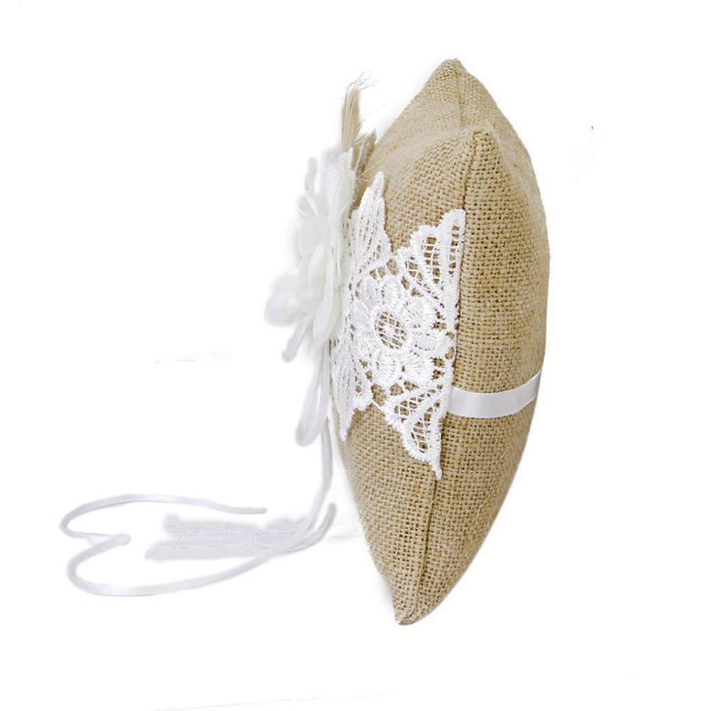 Ring Bearer Pillow - 20x20cm Jute-Eheringkissen Braun und Weiß Naturfaser-Ringträgerkissen