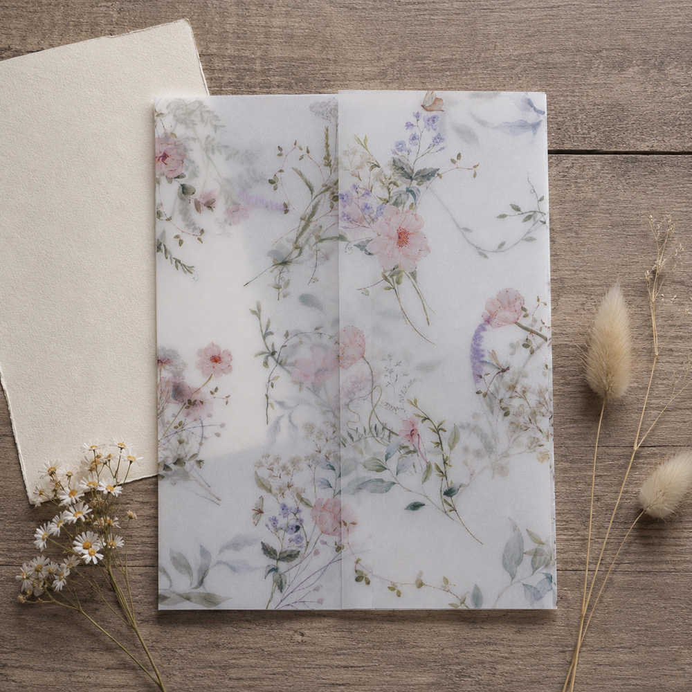 Wedding Envelopes - 20/50 Stück Pergamentumschläge mit Aquarell-Wildblumen, DIY