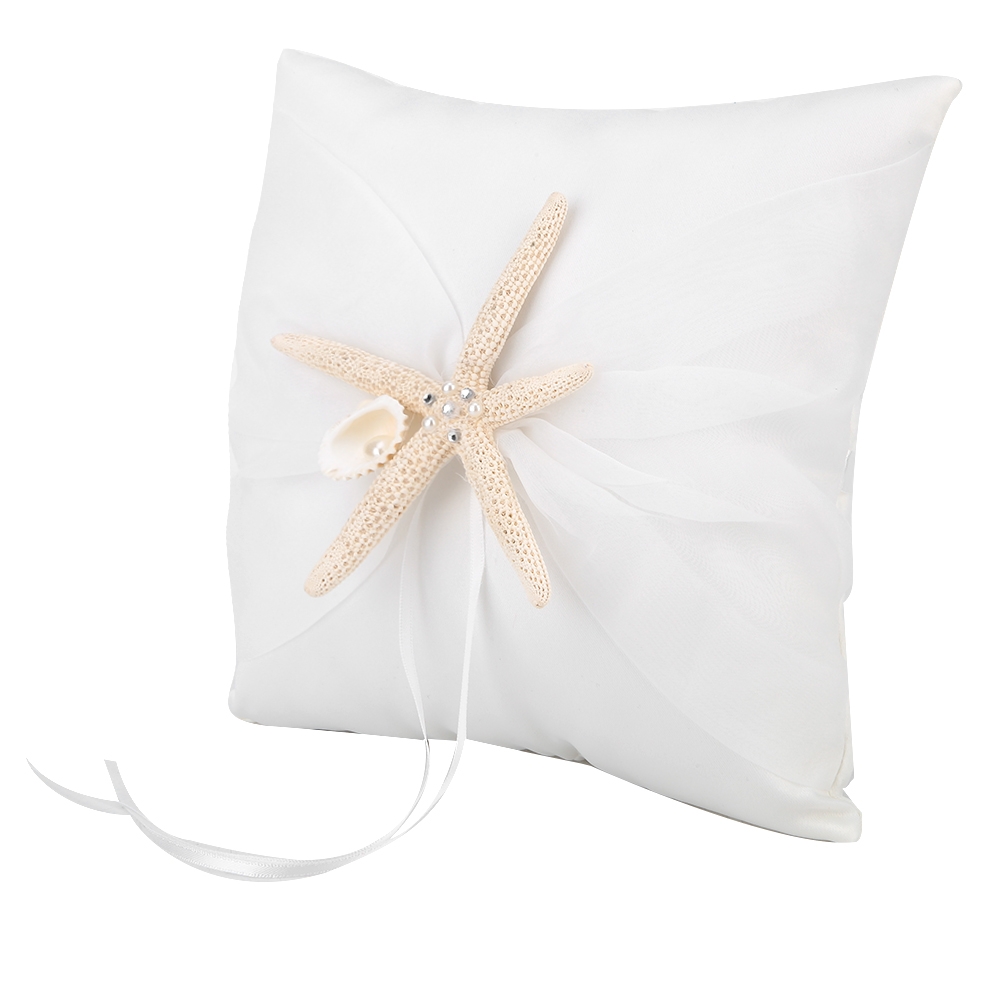 Ring Bearer Pillow - Elfenbeinfarbenes Ringträgerkissen mit Seestern für Hochzeiten