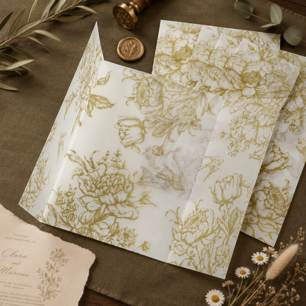 Wedding Envelopes - 20/50 Stück Pergamentumschläge mit einfarbigen Blumen,