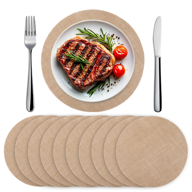 Wedding Supply Rentals - 10/20 Stück runde Tischsets aus Sackleinen