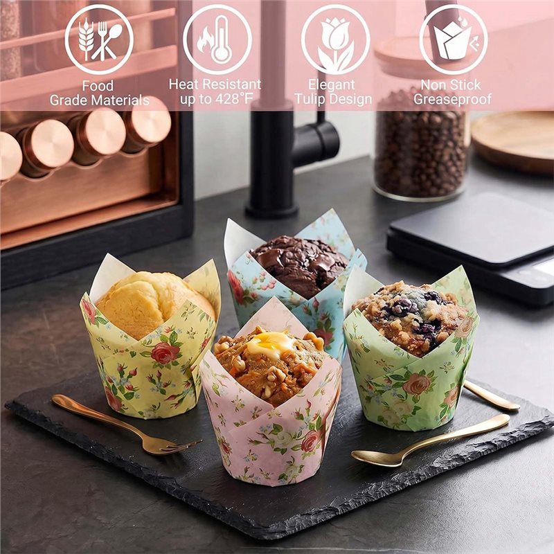 Wedding Cake Supply - A11I Kuchen-Dessert-Cupcake-Förmchen, Blumen-Papier-Muffinförmchen für Frühling, Ostern,