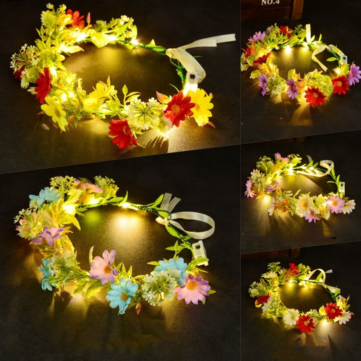Wedding Arch Flower - LED-Leuchtblumenkranz-Stirnband, leuchtender Blumenkranz-Kopfschmuck für Kinder und