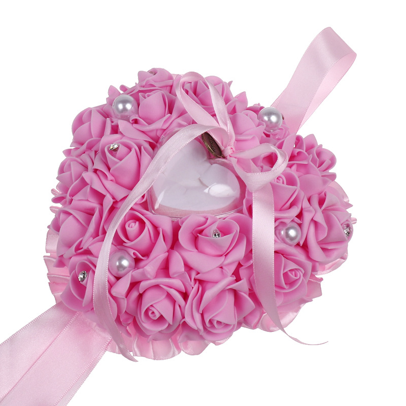 1Pcs Herz-form Rose Blumen Rin – Ring Bearer Pillow Bewertung und Preis