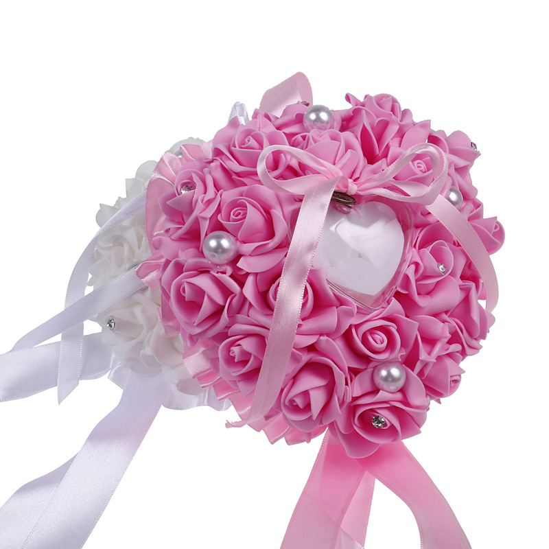 1Pcs Herz-form Rose Blumen Rin – Ring Bearer Pillow Bewertung und Preis
